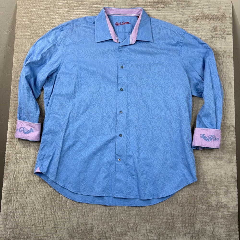 Robert Graham Blue Paisley Dragon Button Down‎ Shirt Men's XXL